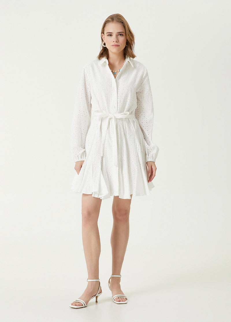 Beymen Club Embroidered Mini Shirt Dress Off White