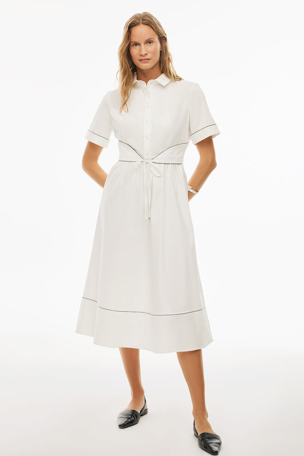 Perspective Shirt Collar A-Line Dress Ecru