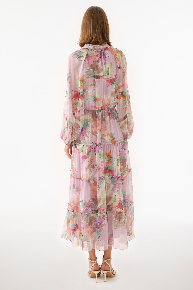 Perspective Mandarin Collar Maxi Dress Multi Color