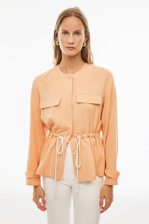 Perspective Round Neck Tencel Long Sleeve Blazer Apricot