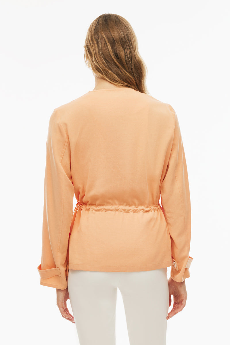 Perspective Round Neck Tencel Long Sleeve Blazer Apricot