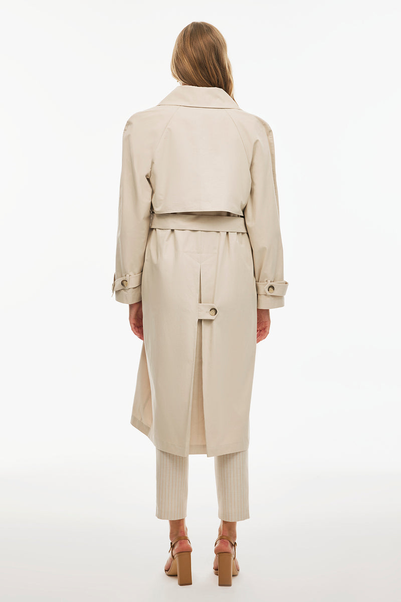 Perspective Shirt Collar Midi Cotton Trench Coat Beige