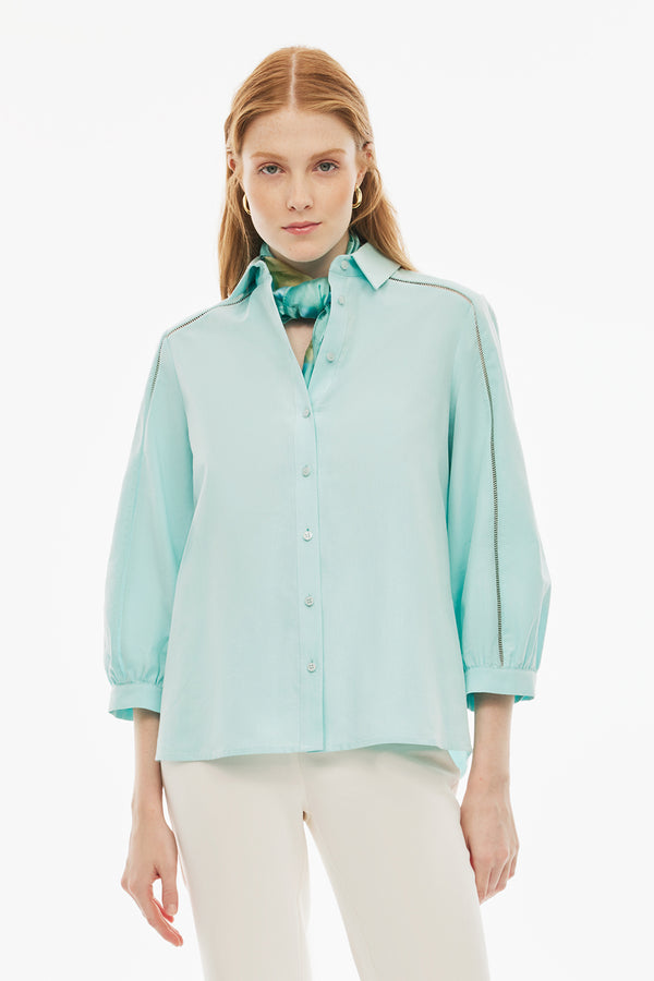 Perspective Three-Quarter Sleeve Cotton Shirt Mint