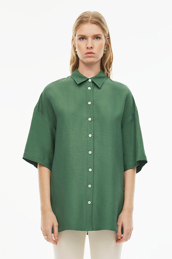 Perspective Short Sleeve Drop Shoulder Shirt Dark Green