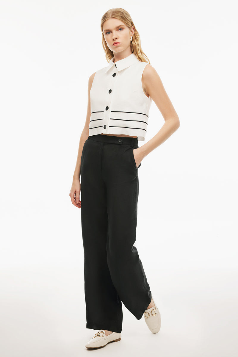 Perspective Shirt Collar Crop Linen Waistcoat Ecru