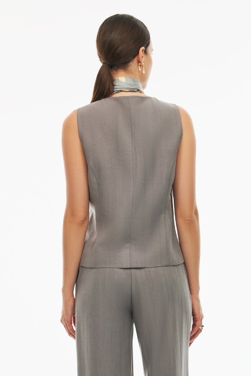 Perspective V-Neck Short Tencel Slim Waistcoat Grey