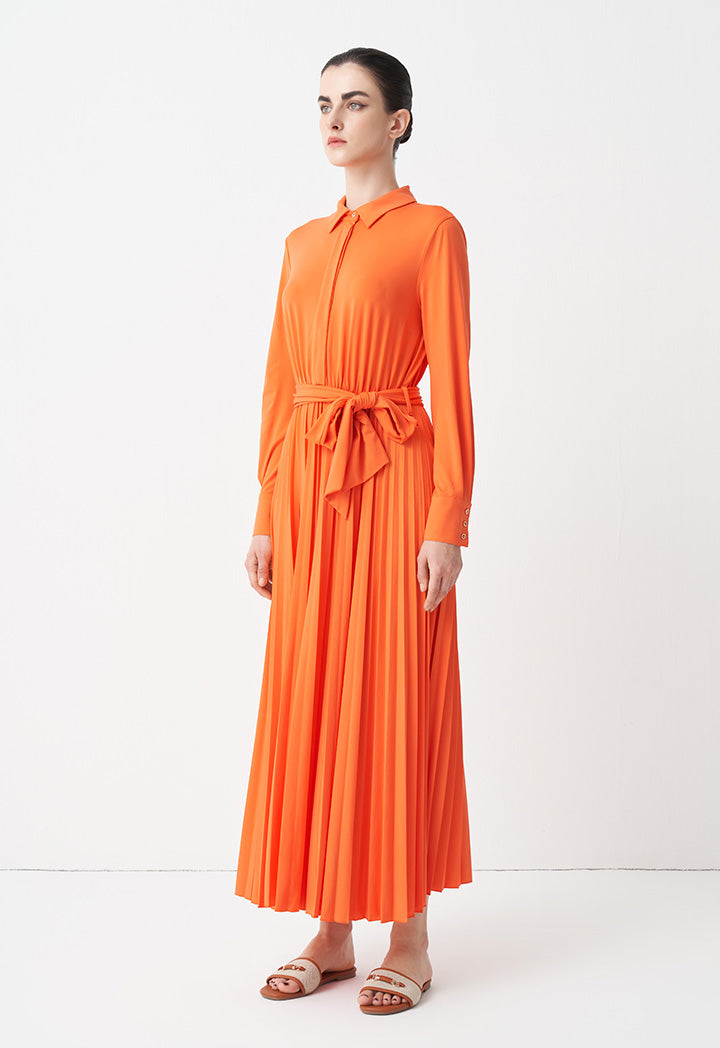 Choice Solid Half Button Maxi Dress Orange