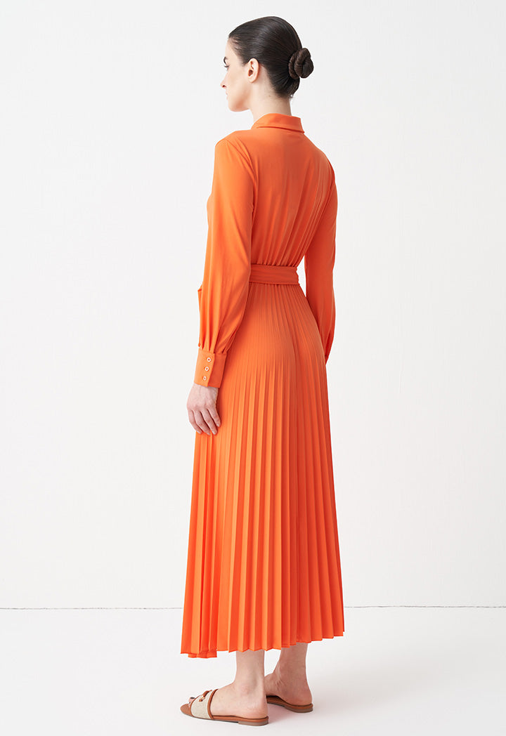 Choice Solid Half Button Maxi Dress Orange