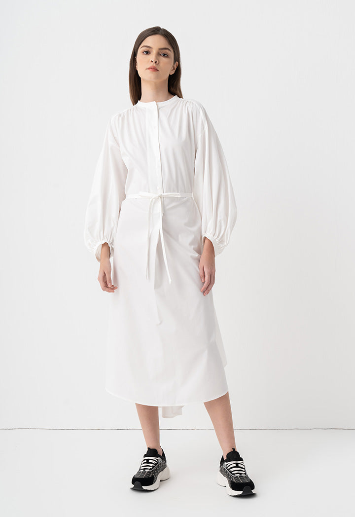 Choice Solid Oversize Belted Dress Off White