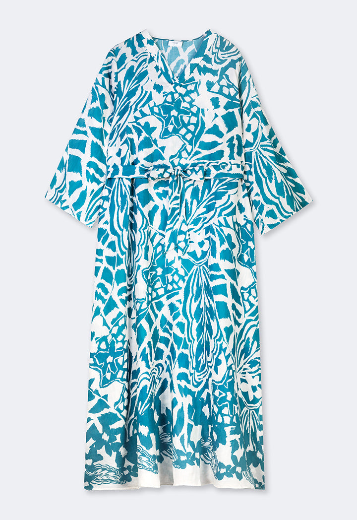 Choice Oversized Printed Belted Maxi Dress Teal