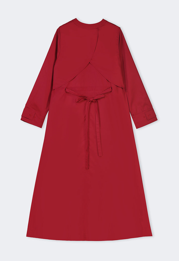 Choice Solid Mandarin Collar Maxi Dress Red