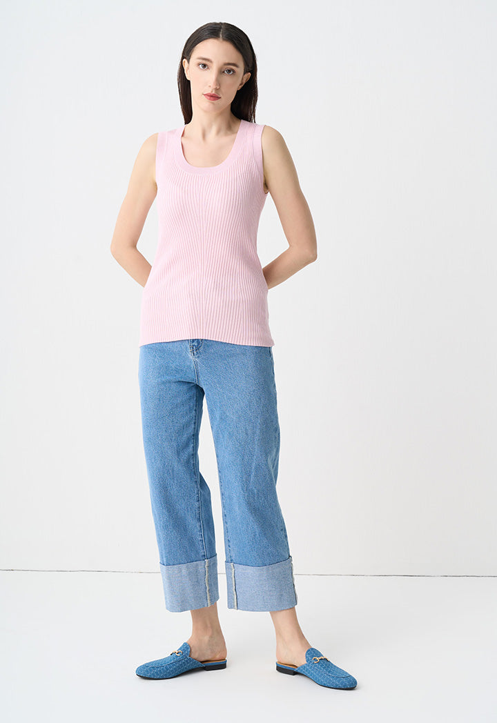 Choice Basic Ribbed Detail Knitwear Pink