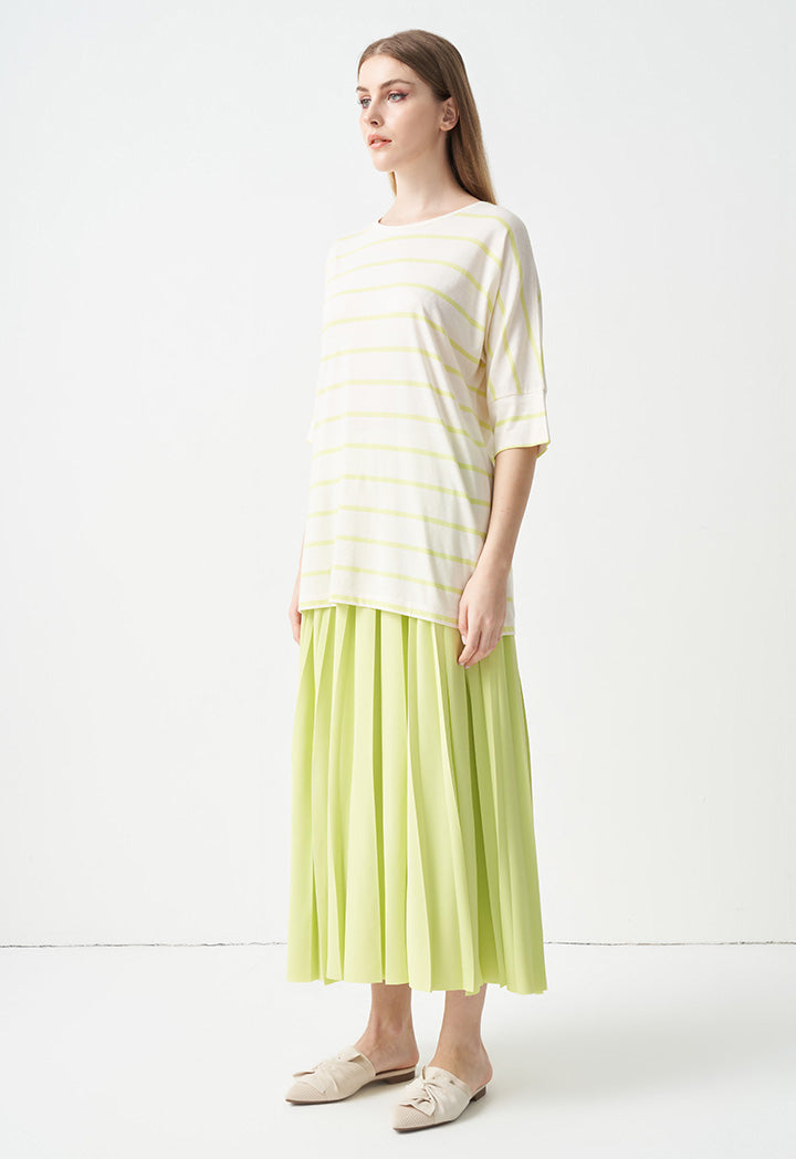 Choice Striped Short Dolman Sleeves T-Shirt Lime