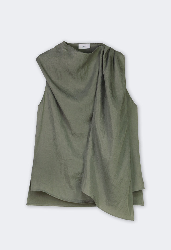 Choice Crinkled Sleeveless Top Olive