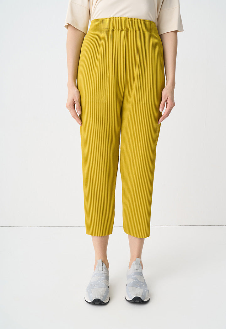 Choice Single Tone Pleated Trousers Yellow