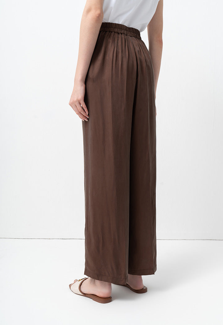 Choice Solid Wide Legs Trousers Brown