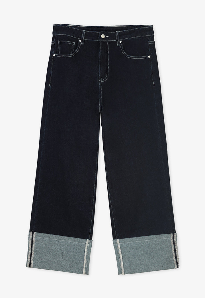 Choice Single Tone Straight Legs Denim Trousers Blue