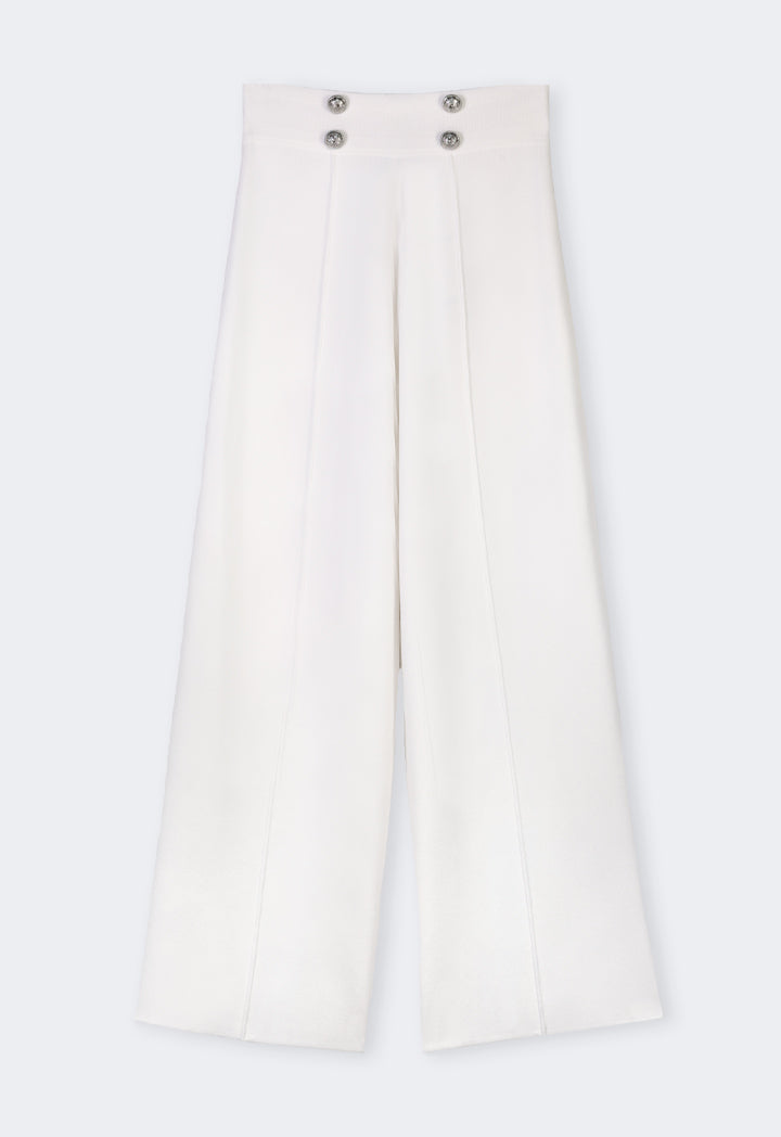 Choice Knitted Pin Tuck Wide Leg Trousers Off White