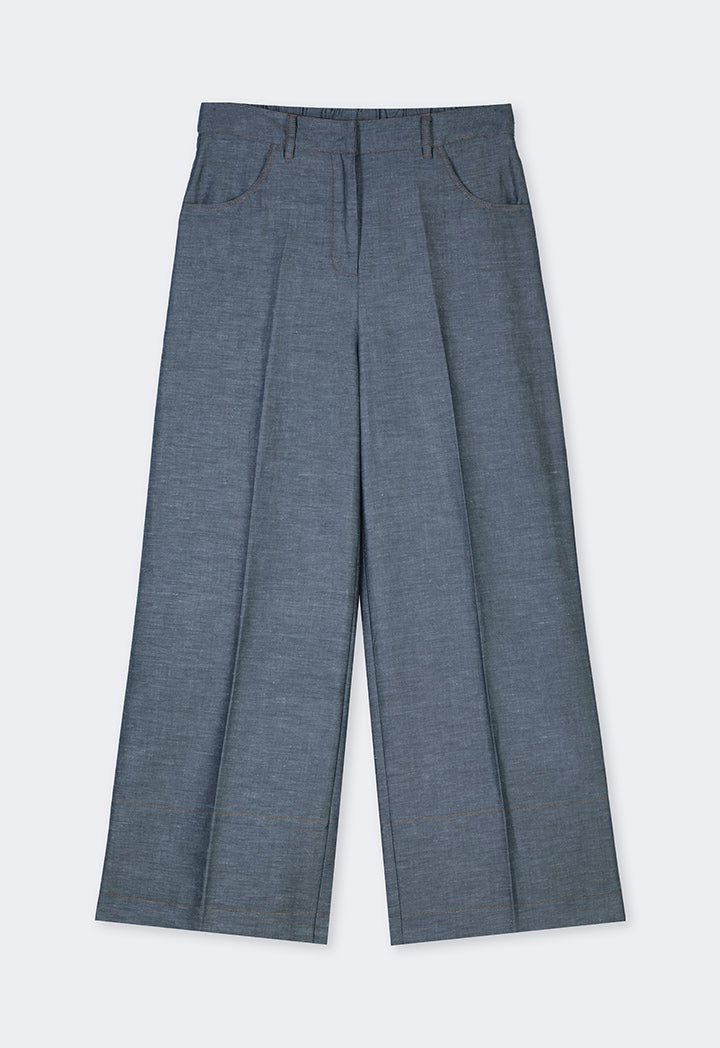 Choice Solid Wide Leg Trousers Indigo