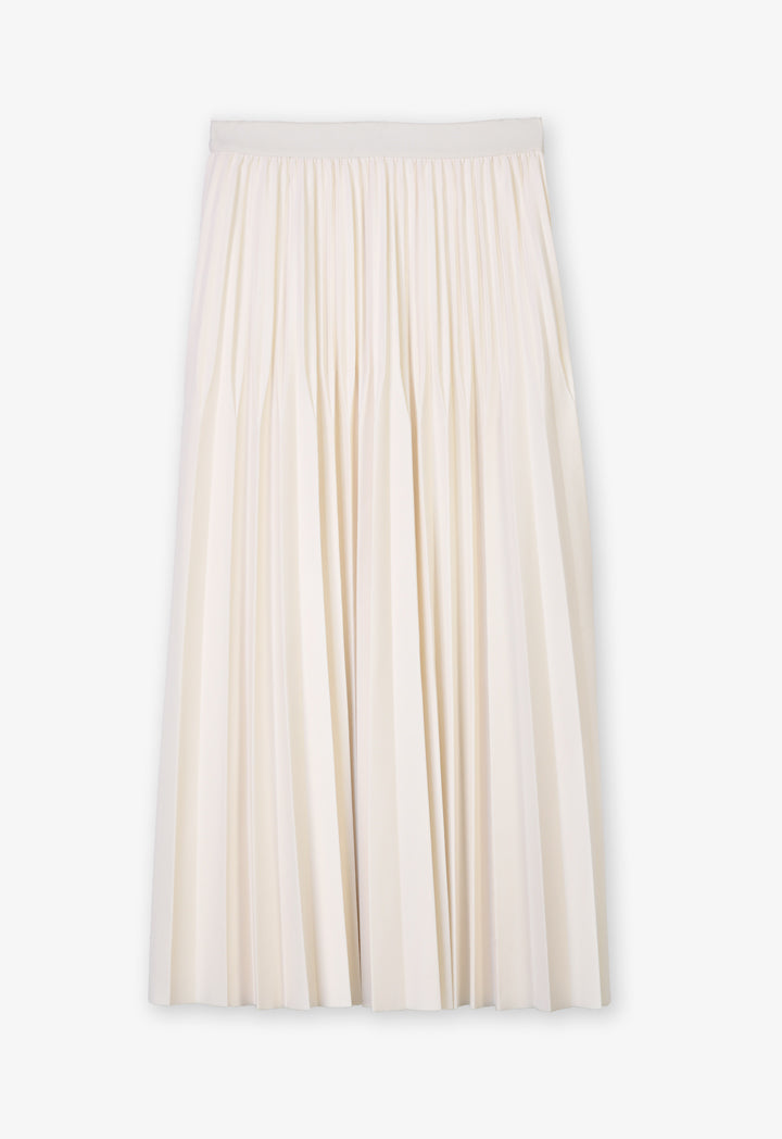 Choice Solid Pleated Elastic Waistband Skirt Beige