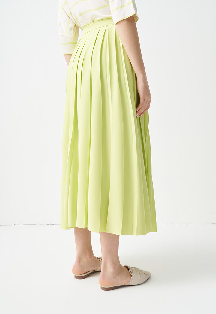 Choice Solid Pleated Midi Skirt Lime