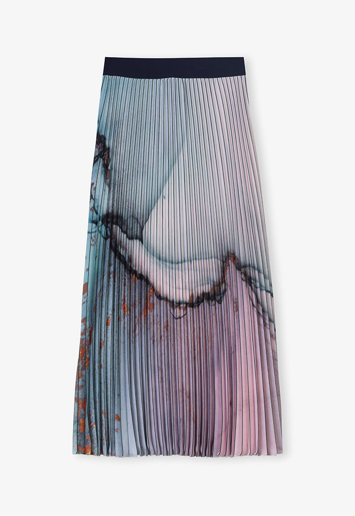 Choice Printed Pleated Maxi Skirt Multicolor