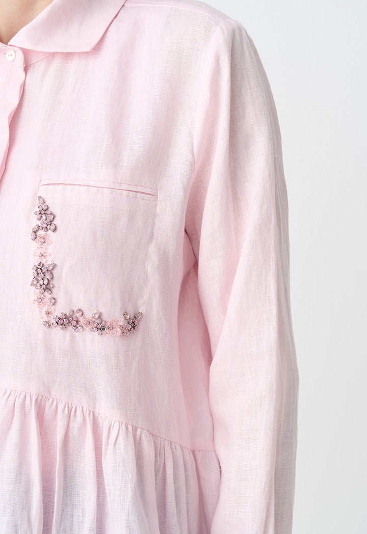 Choice Solid Embellished Rhinestones Shirt Pink