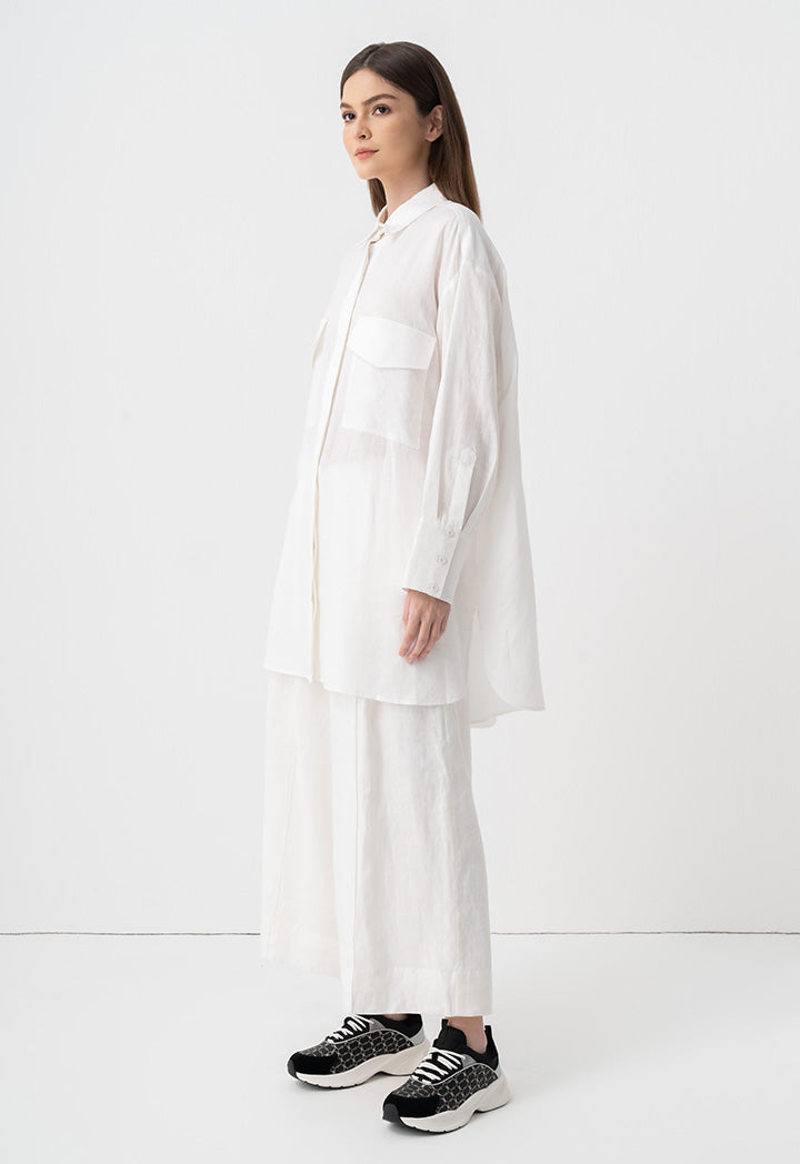 Choice Solid Oversize Long Shirt Off White