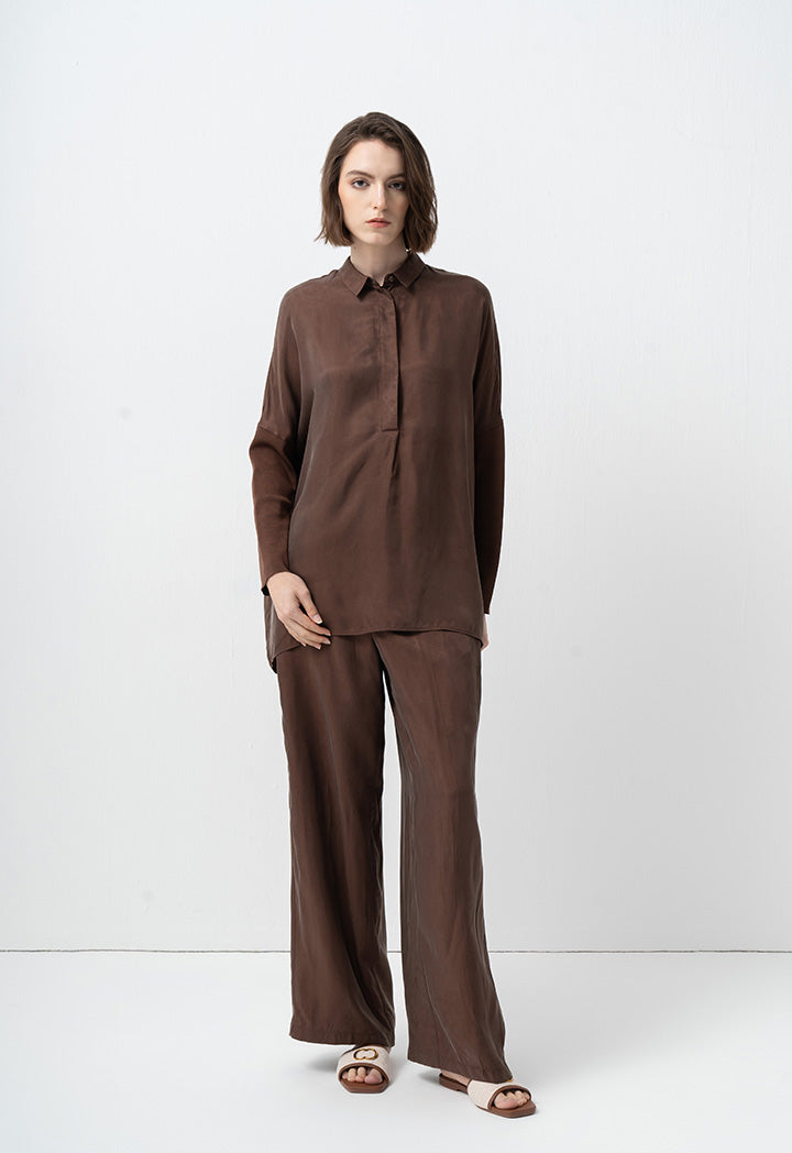 Choice Solid Oversized Drop Shoulders Shirt Brown