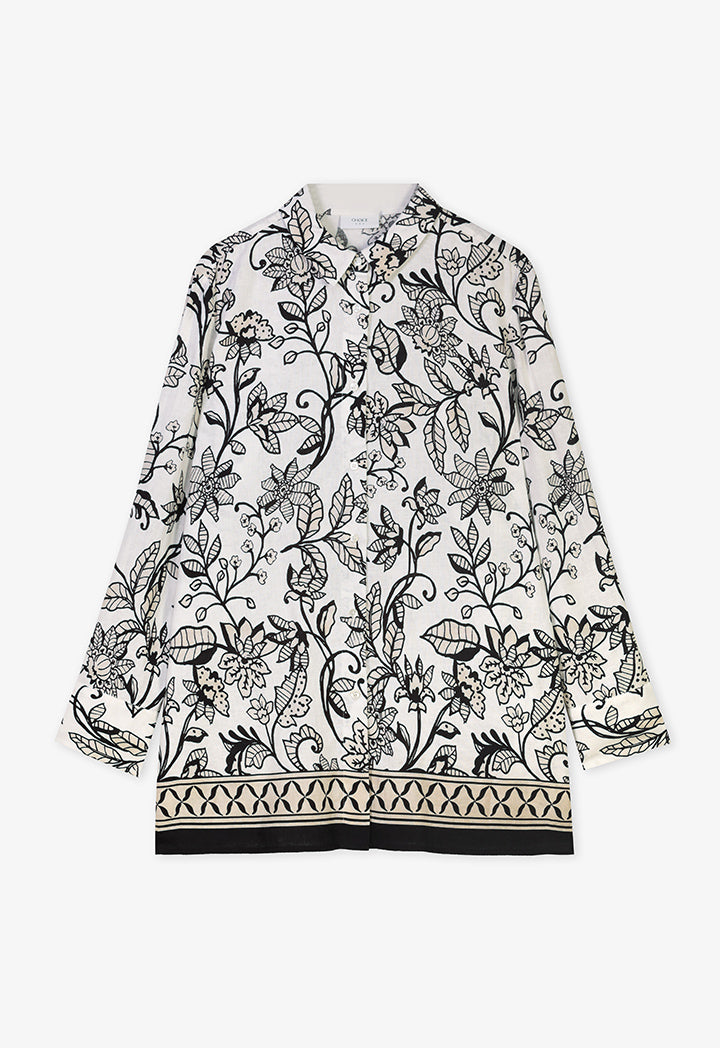 Choice Floral Printed Long Sleeve Shirt  Black-White