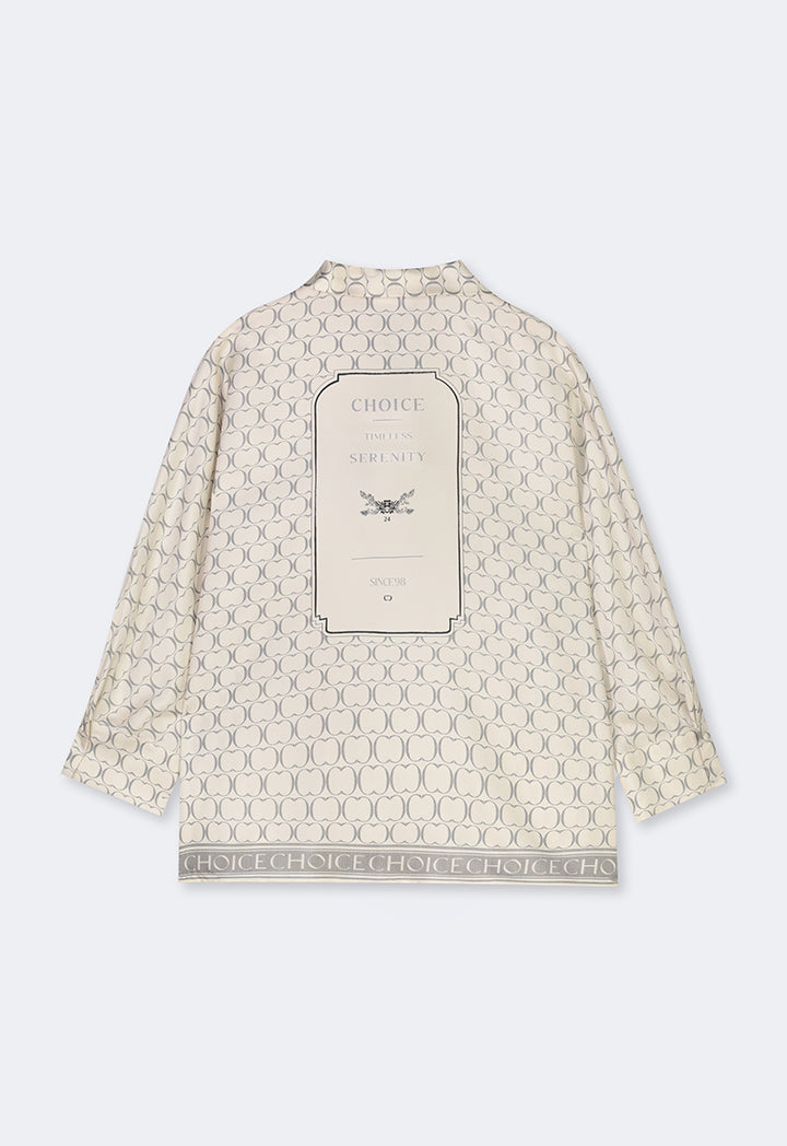 Choice Monogram Print Kimono Sleeves Shirt Beige