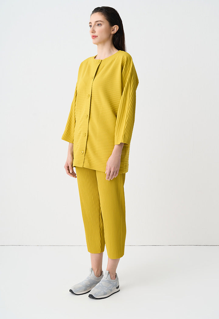 Choice Long Dolman Sleeves Pleated Jacket Yellow