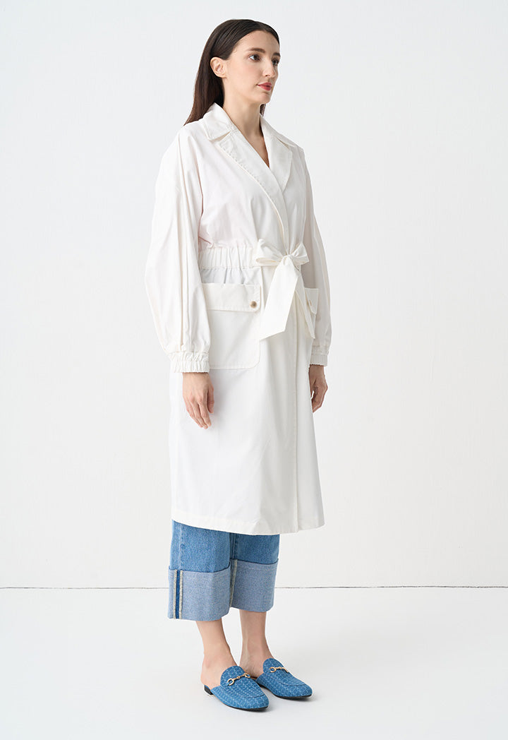 Choice Solid Double Breasted Belted Coat Offwhite