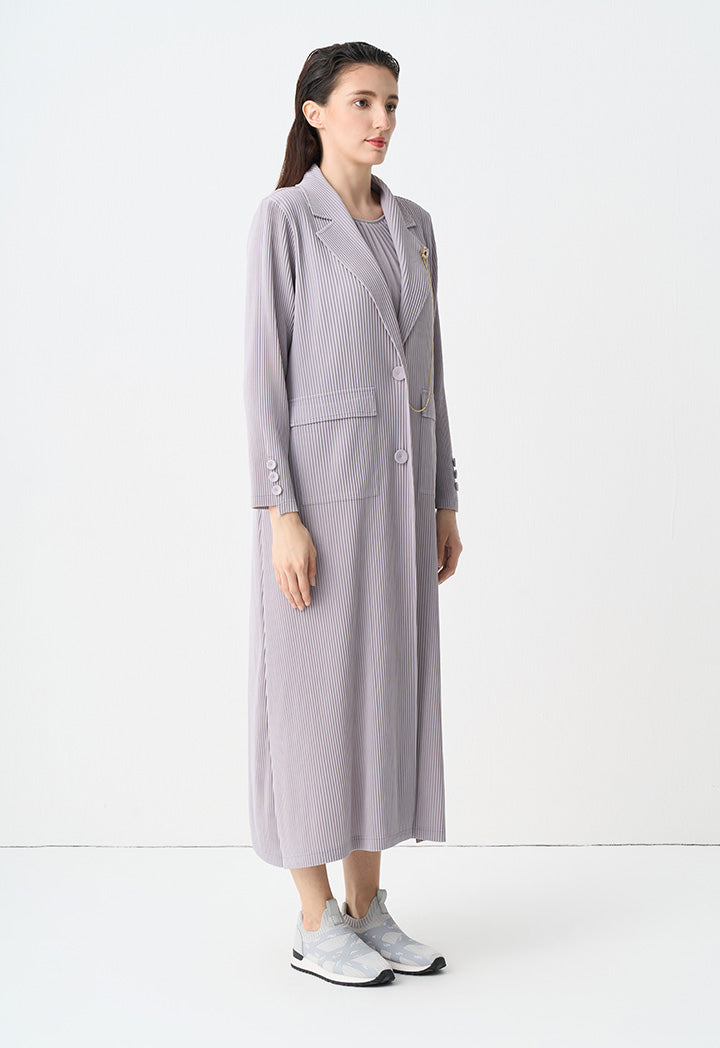 Choice Long Sleeves Pleated Maxi Jacket Grey