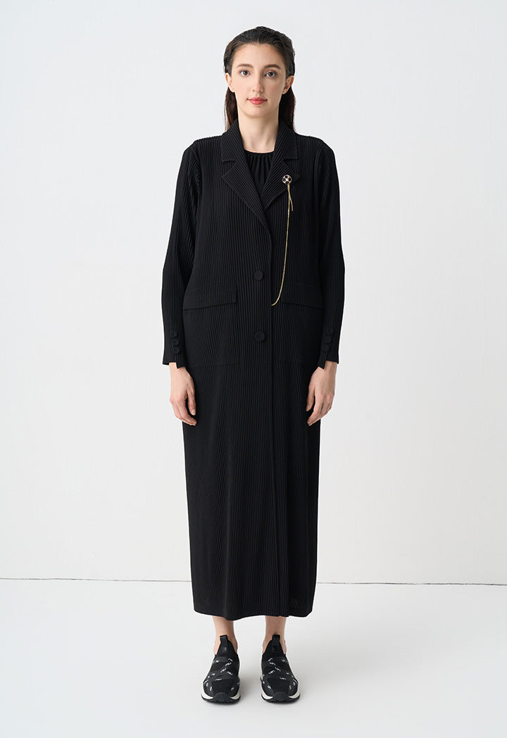 Choice Long Sleeves Pleated Maxi Jacket Black