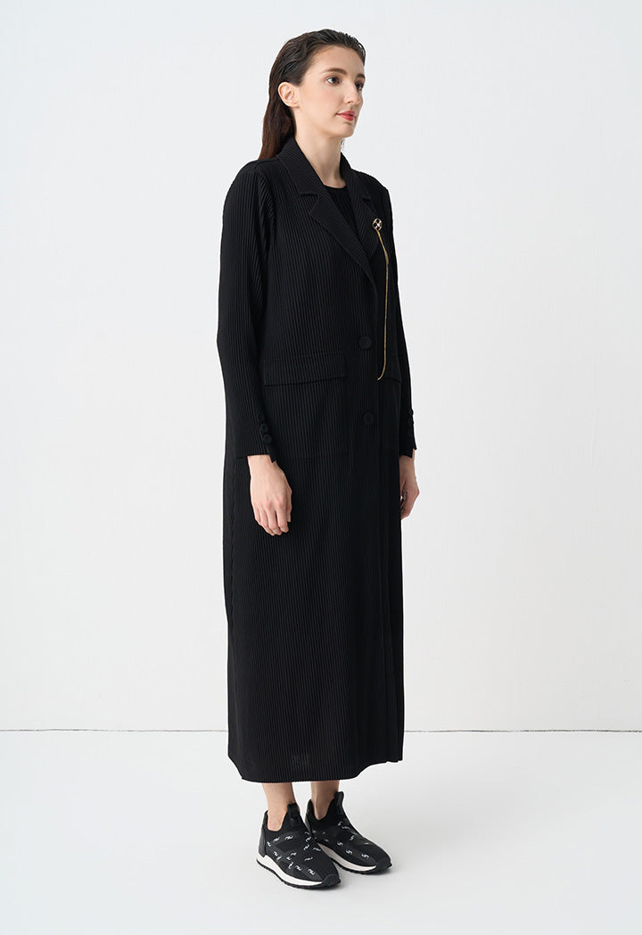 Choice Long Sleeves Pleated Maxi Jacket Black