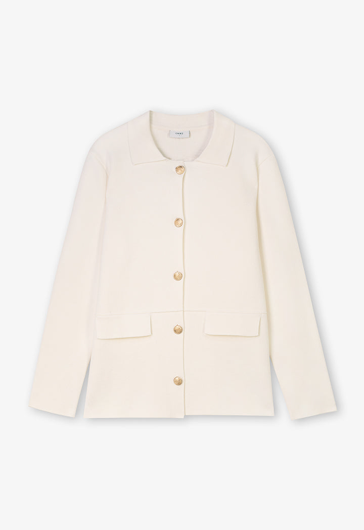 Choice Solid Front Buttons Jacket Cream