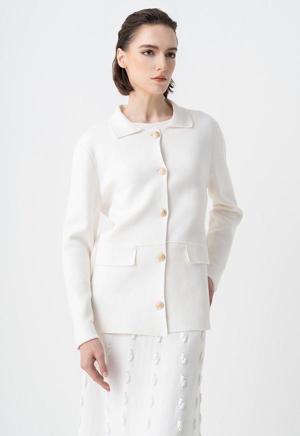 Choice Solid Front Buttons Jacket Cream