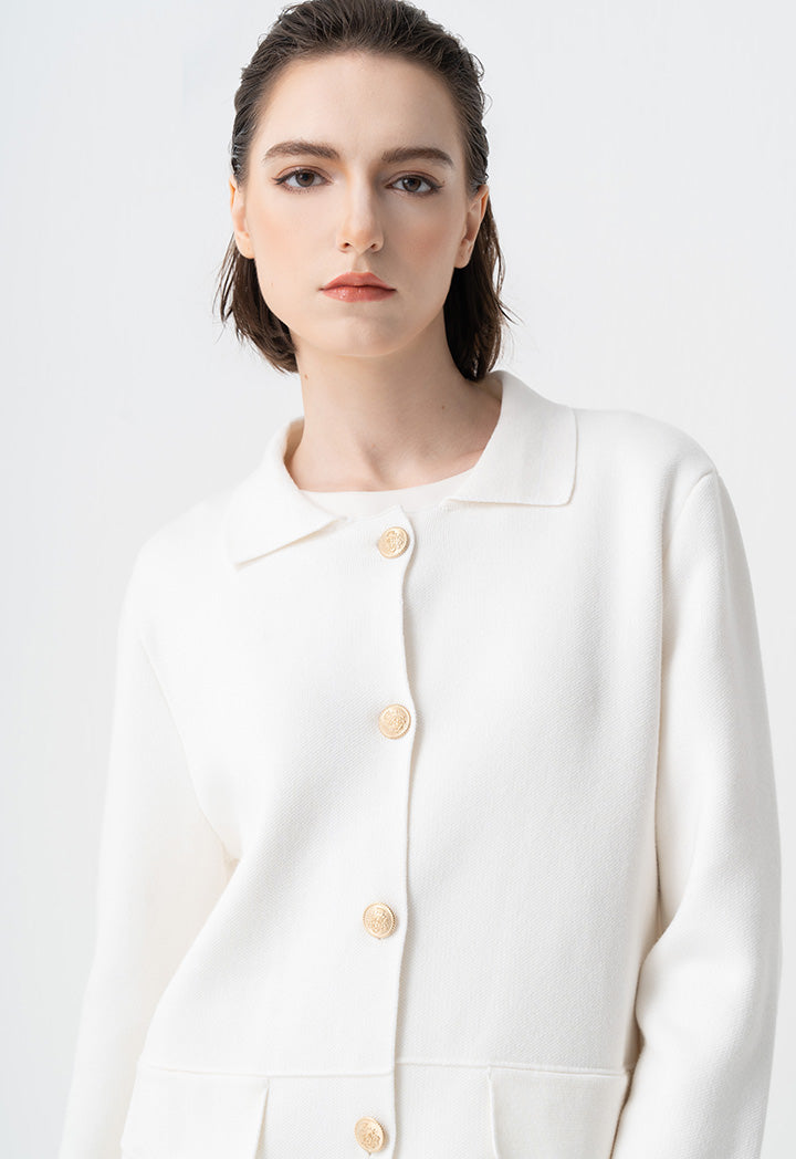 Choice Solid Front Buttons Jacket Cream