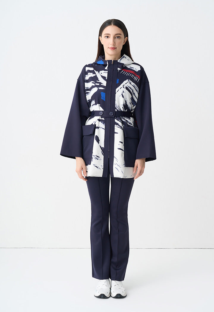 Choice Printed Drop Shoulders Midi Jacket  Navy