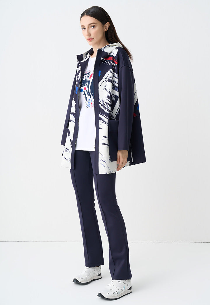 Choice Printed Drop Shoulders Midi Jacket  Navy