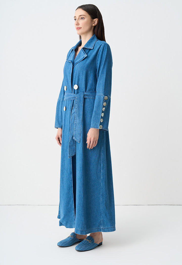 Choice Long Sleeves Belted Maxi Abaya Indigo