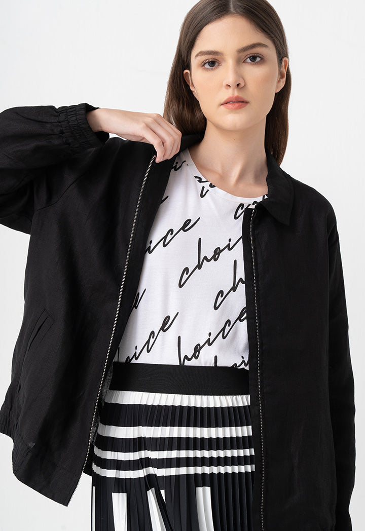 Choice Solid Shirt Collar Jacket Black