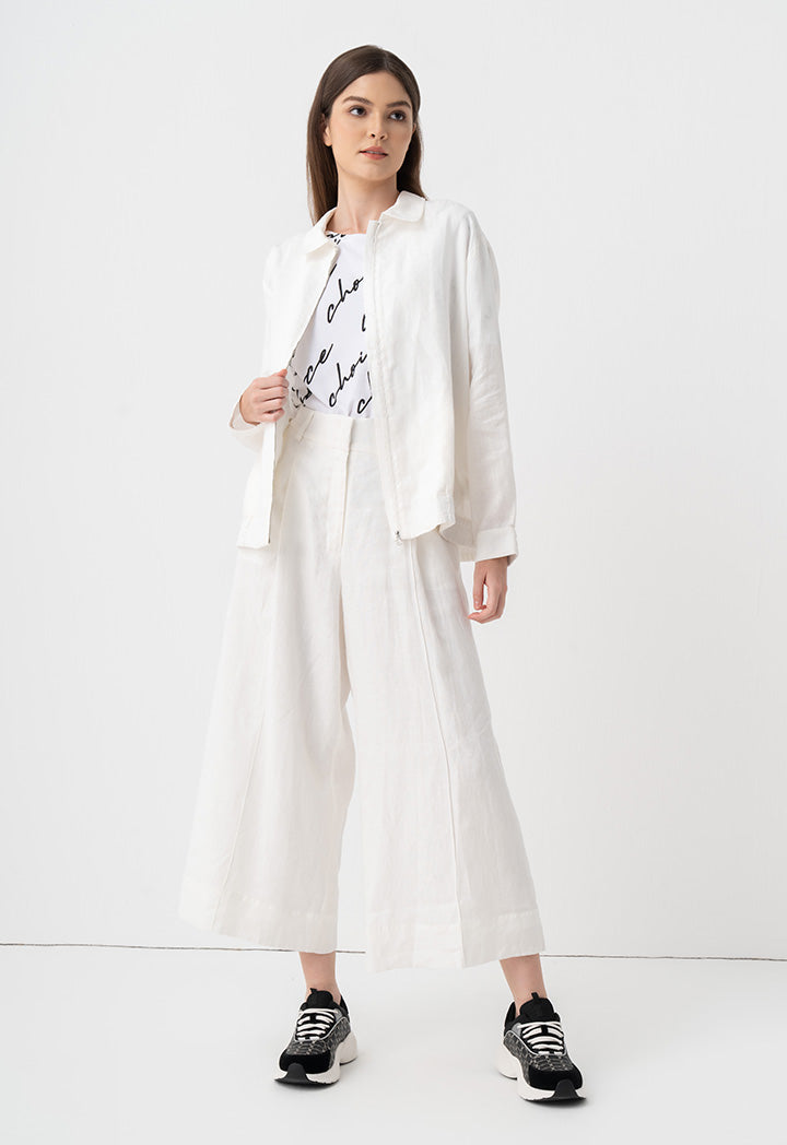 Choice Solid Shirt Collar Jacket Off White