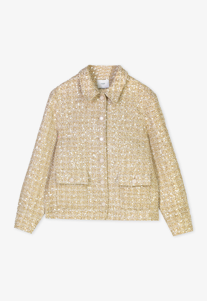 Choice Contrast Sequin Long Sleeve Jacket Beige