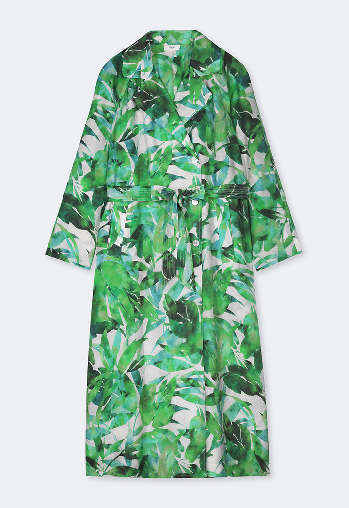 Choice Floral Print Belted Coat Green