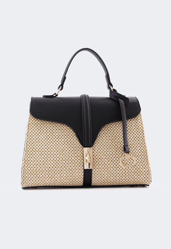 Choice Pu Leather Raffia Handbag Black