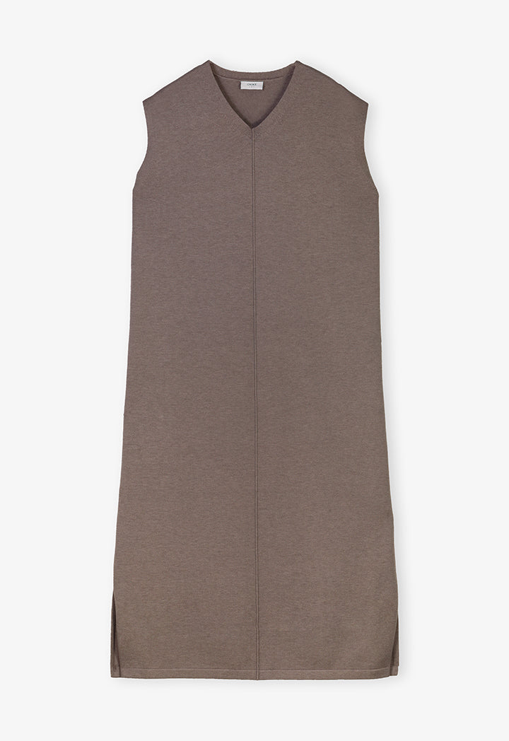 Choice V-Neck Sleeveless Knitted Dress Light Brown