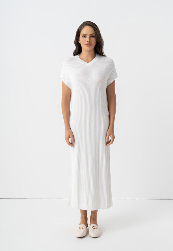 Choice Sleeveless Knitted Maxi Dress Off White