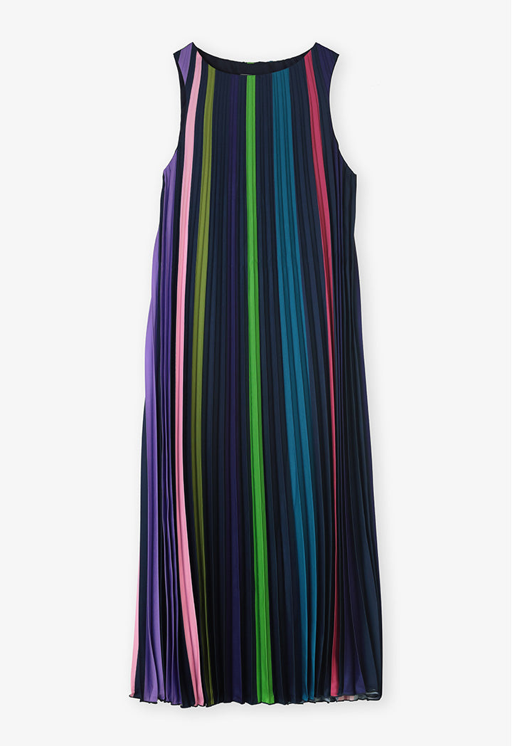 Choice Pleated Sleeveless Printed Dress Multi Color